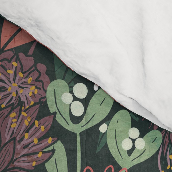 Wild Flowers Winter Bouquet (Enchanting Hidden Monsters in Dark Floral) Comforter Gallery Image 4