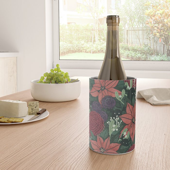 Wild Flowers Winter Bouquet (Enchanting Hidden Monsters in Dark Floral) Wine Chiller Gallery Image 4