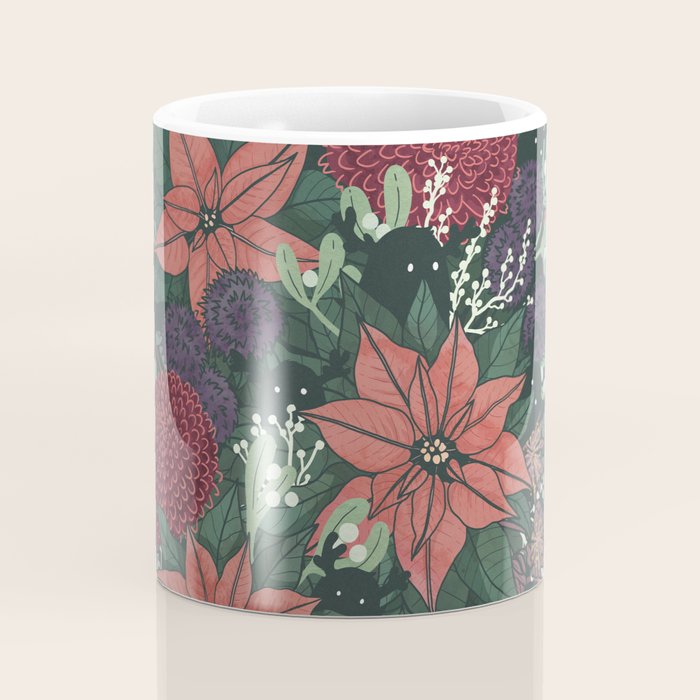 Wild Flowers Winter Bouquet (Enchanting Hidden Monsters in Dark Floral) Coffee Mug Gallery Image 4