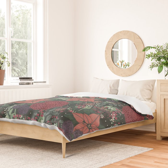 Wild Flowers Winter Bouquet (Enchanting Hidden Monsters in Dark Floral) Duvet Cover Gallery Image 2