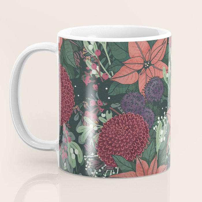 Wild Flowers Winter Bouquet (Enchanting Hidden Monsters in Dark Floral) Coffee Mug Gallery Image 3