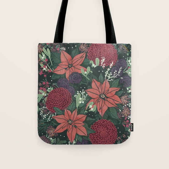 Wild Flowers Winter Bouquet (Enchanting Hidden Monsters in Dark Floral) Tote Bag Gallery Image 1