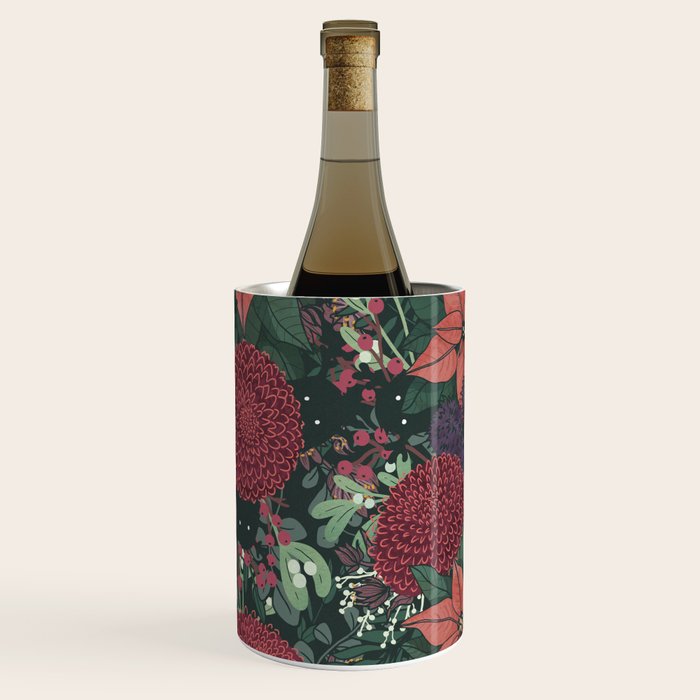 Wild Flowers Winter Bouquet (Enchanting Hidden Monsters in Dark Floral) Wine Chiller Gallery Image 2
