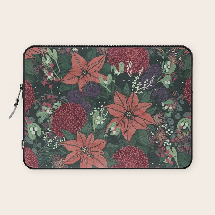 Wild Flowers Winter Bouquet (Enchanting Hidden Monsters in Dark Floral) Laptop Sleeve Gallery Image 1