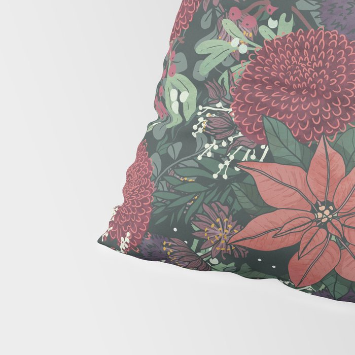 Wild Flowers Winter Bouquet (Enchanting Hidden Monsters in Dark Floral) Pillow Sham Gallery Image 4