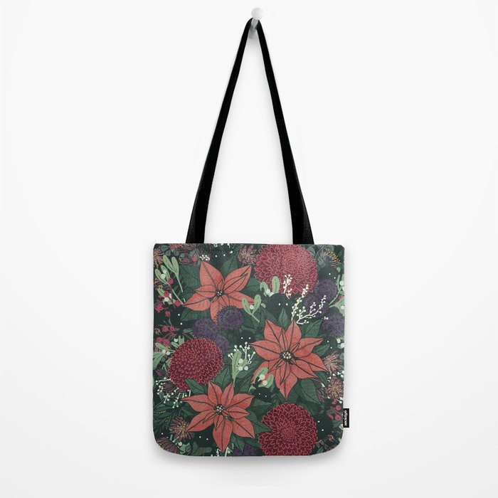 Wild Flowers Winter Bouquet (Enchanting Hidden Monsters in Dark Floral) Tote Bag Gallery Image 2
