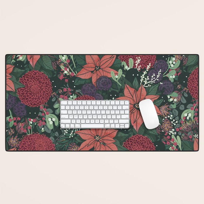 Wild Flowers Winter Bouquet (Enchanting Hidden Monsters in Dark Floral) Desk Mat Gallery Image 1