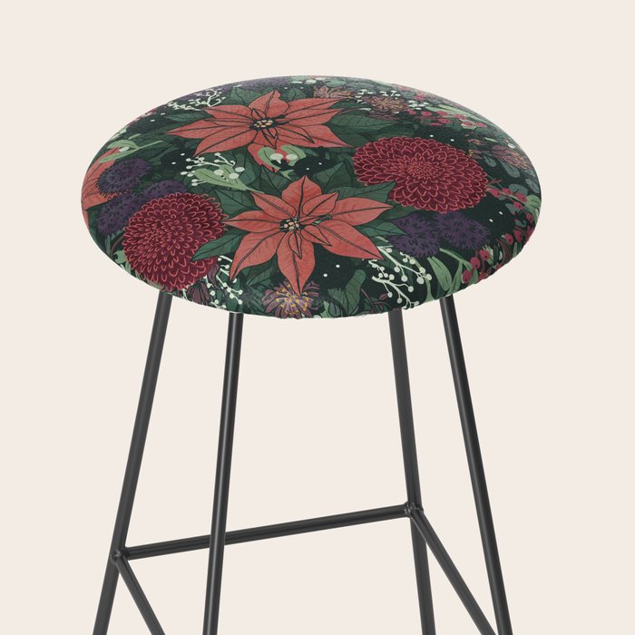 Wild Flowers Winter Bouquet (Enchanting Hidden Monsters in Dark Floral) Stool Gallery Image 2