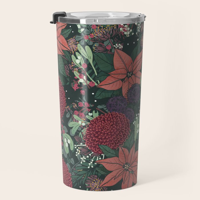 Wild Flowers Winter Bouquet (Enchanting Hidden Monsters in Dark Floral) Travel Mug Gallery Image 3