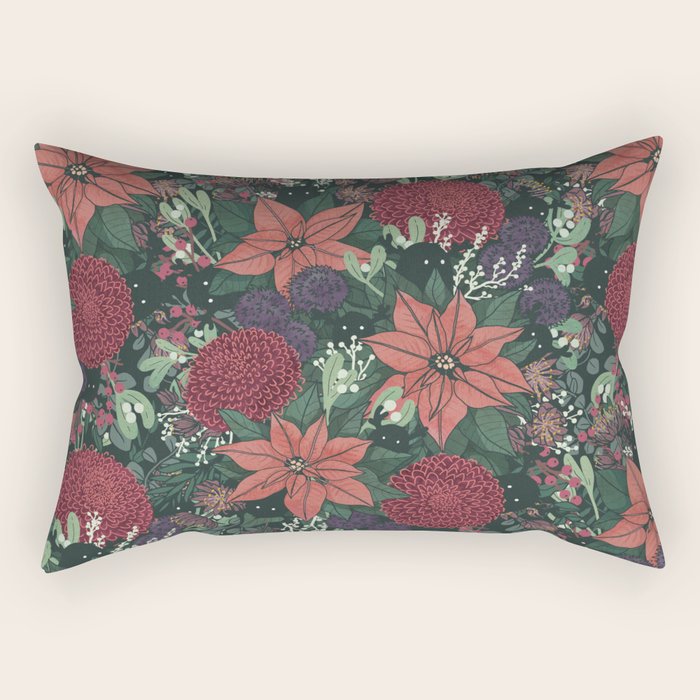 Wild Flowers Winter Bouquet (Enchanting Hidden Monsters in Dark Floral) Rectangular Pillow Gallery Image 1