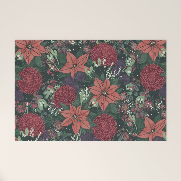 Wild Flowers Winter Bouquet (Enchanting Hidden Monsters in Dark Floral) Welcome Mat Gallery Image 1