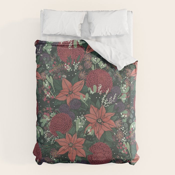 Wild Flowers Winter Bouquet (Enchanting Hidden Monsters in Dark Floral) Duvet Cover Gallery Image 1