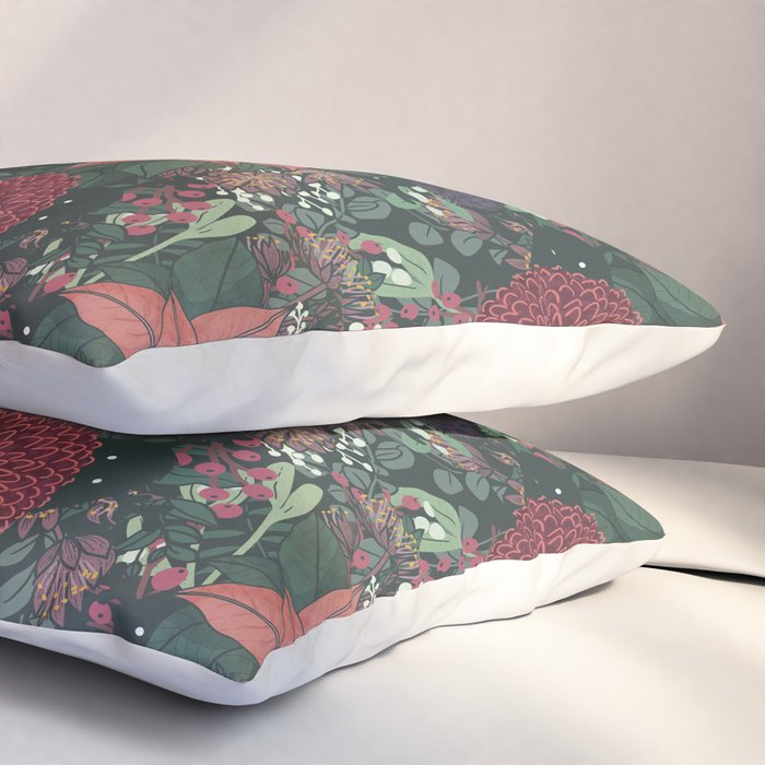 Wild Flowers Winter Bouquet (Enchanting Hidden Monsters in Dark Floral) Pillow Sham Gallery Image 3