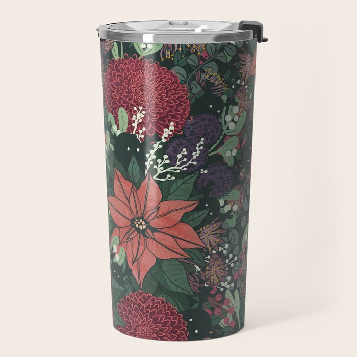 Wild Flowers Winter Bouquet (Enchanting Hidden Monsters in Dark Floral) Travel Mug Gallery Image 2