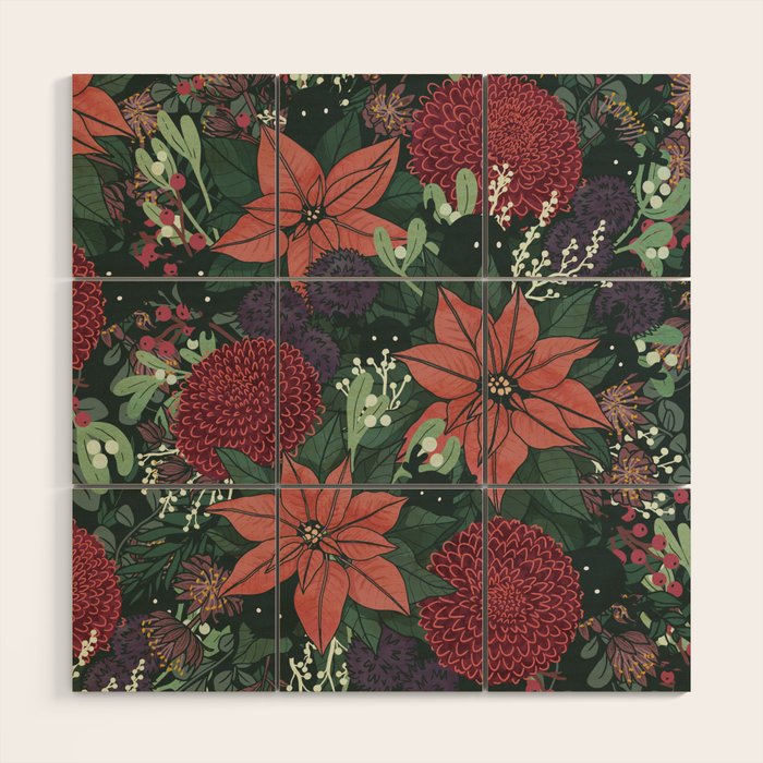 Wild Flowers Winter Bouquet (Enchanting Hidden Monsters in Dark Floral) Wood Wall Art Gallery Image 1