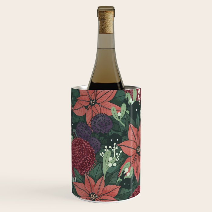 Wild Flowers Winter Bouquet (Enchanting Hidden Monsters in Dark Floral) Wine Chiller Gallery Image 1
