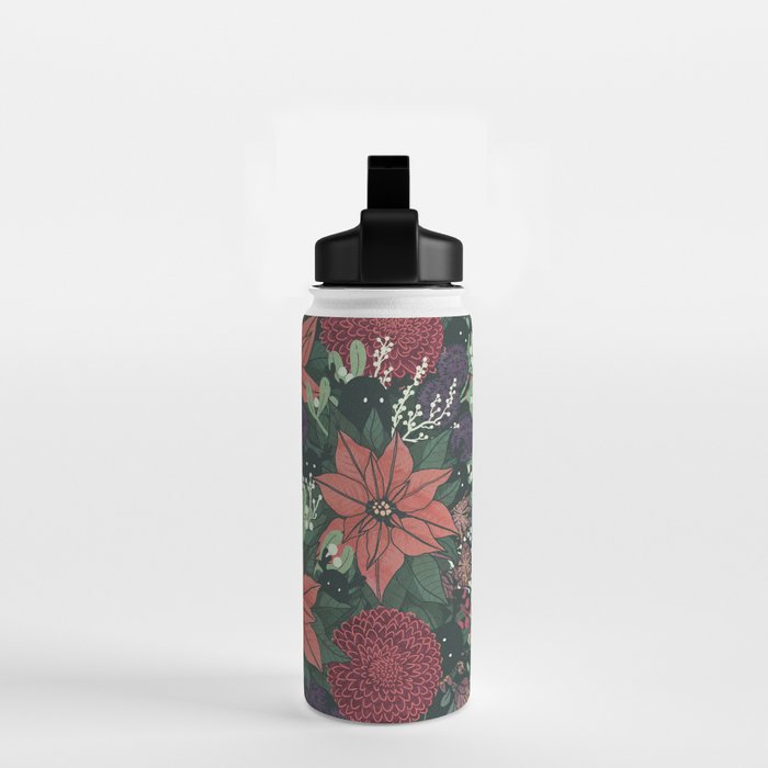 Wild Flowers Winter Bouquet (Enchanting Hidden Monsters in Dark Floral) Water Bottle Gallery Image 2