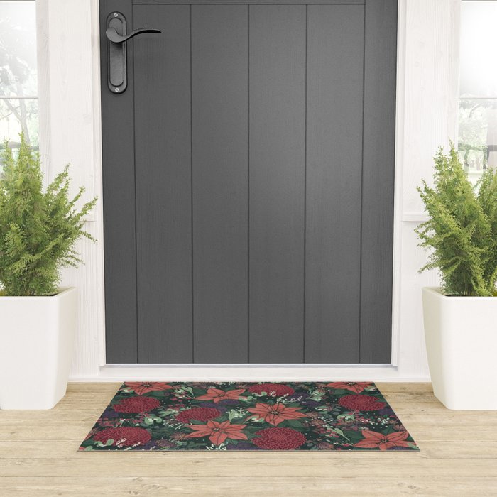 Wild Flowers Winter Bouquet (Enchanting Hidden Monsters in Dark Floral) Welcome Mat Gallery Image 3