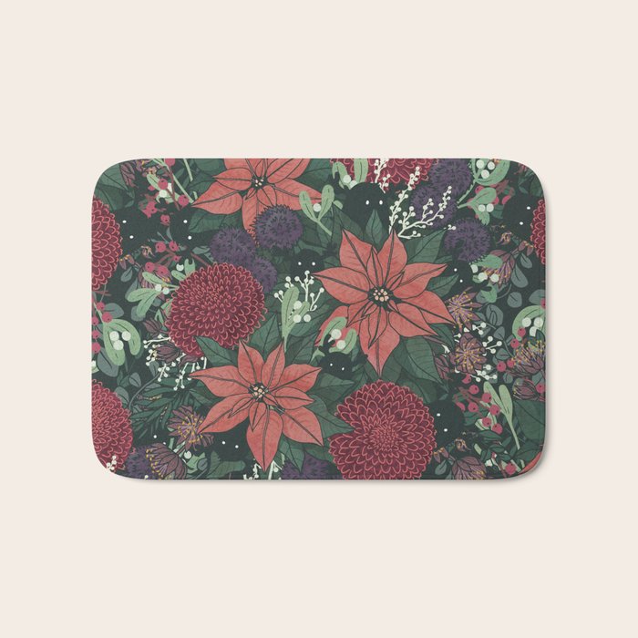 Wild Flowers Winter Bouquet (Enchanting Hidden Monsters in Dark Floral) Bath Mat Gallery Image 1