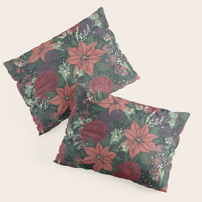 Wild Flowers Winter Bouquet (Enchanting Hidden Monsters in Dark Floral) Pillow Sham Gallery Image 1