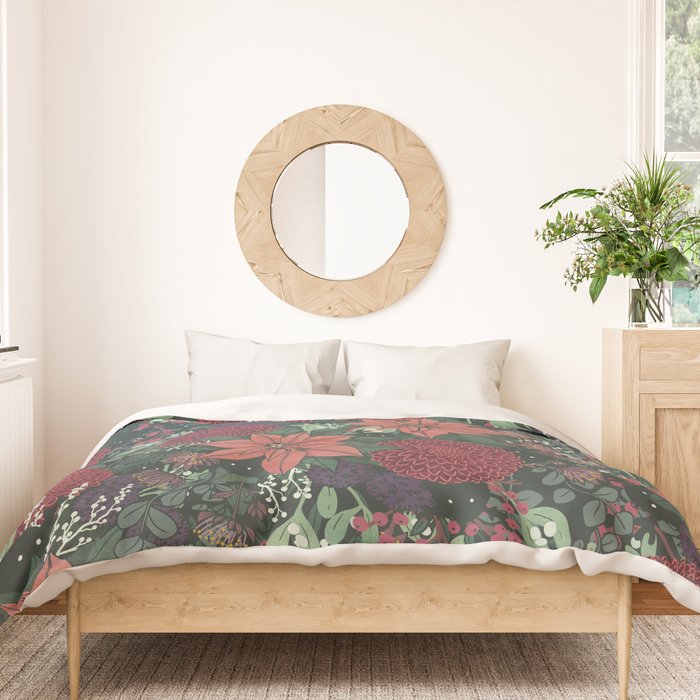 Wild Flowers Winter Bouquet (Enchanting Hidden Monsters in Dark Floral) Duvet Cover Gallery Image 3