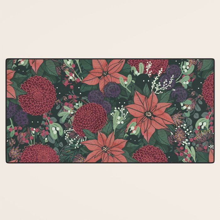 Wild Flowers Winter Bouquet (Enchanting Hidden Monsters in Dark Floral) Desk Mat Gallery Image 3