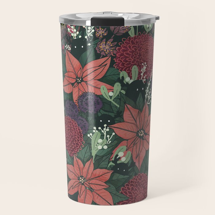 Wild Flowers Winter Bouquet (Enchanting Hidden Monsters in Dark Floral) Travel Mug Gallery Image 1