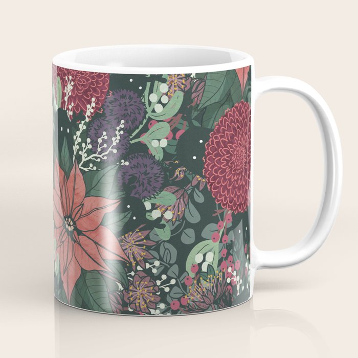 Wild Flowers Winter Bouquet (Enchanting Hidden Monsters in Dark Floral) Coffee Mug Gallery Image 1