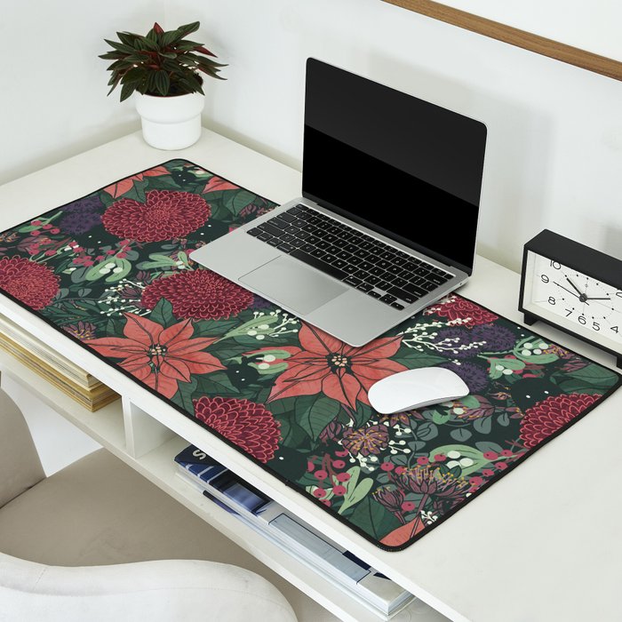 Wild Flowers Winter Bouquet (Enchanting Hidden Monsters in Dark Floral) Desk Mat Gallery Image 2