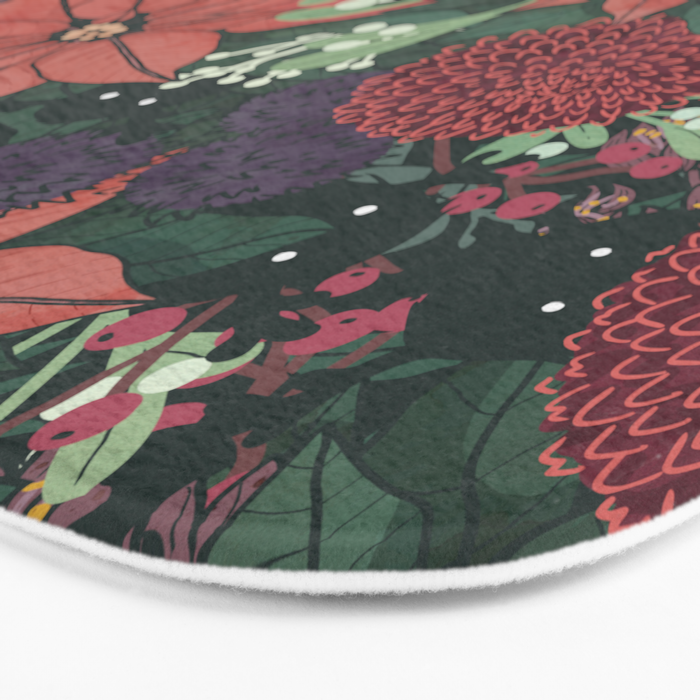 Wild Flowers Winter Bouquet (Enchanting Hidden Monsters in Dark Floral) Bath Mat Gallery Image 3