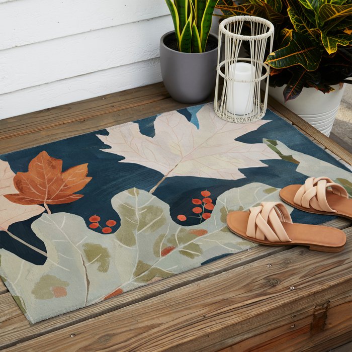 Abstract Art Autumn Leaves Outdoor Rug Gallery Image 2
