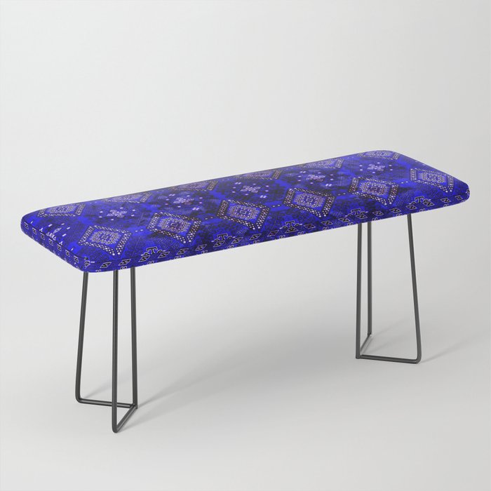 Oriental Opulence: Royal Blue Velvet Moroccan Majesty Bench Gallery Image 1