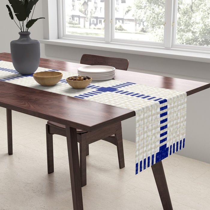 Woven Cross Check Cream x Navy Table Runner Gallery Image 2