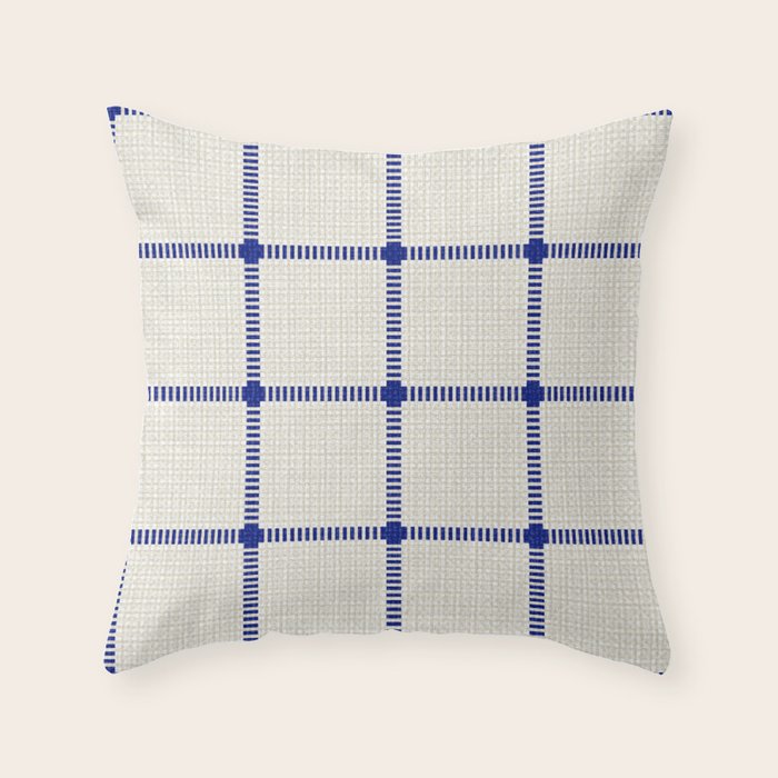 Woven Cross Check Cream x Navy Throw Pillow Gallery Image 6