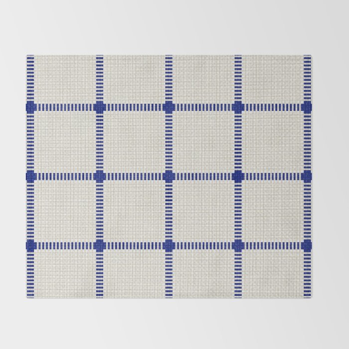 Woven Cross Check Cream x Navy Throw Blanket Gallery Image 2