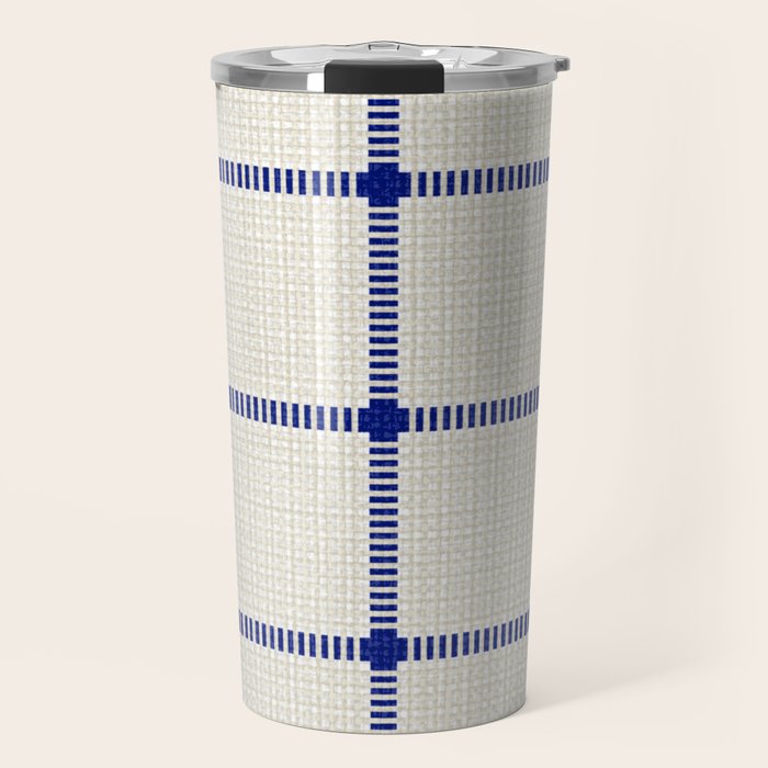 Woven Cross Check Cream x Navy Travel Mug Gallery Image 1