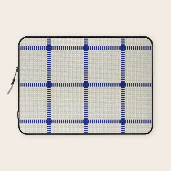 Woven Cross Check Cream x Navy Laptop Sleeve Gallery Image 1