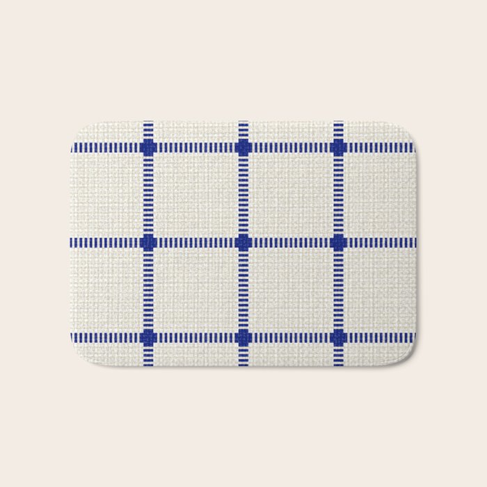 Woven Cross Check Cream x Navy Bath Mat Gallery Image 1
