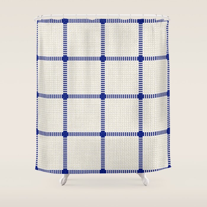 Woven Cross Check Cream x Navy Shower Curtain Gallery Image 1