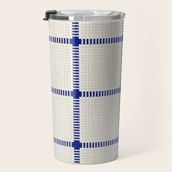 Woven Cross Check Cream x Navy Travel Mug Gallery Image 3