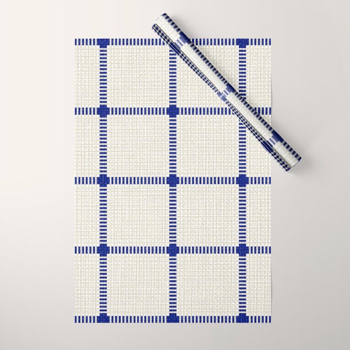 Woven Cross Check Cream x Navy Wrapping Paper Gallery Image 1