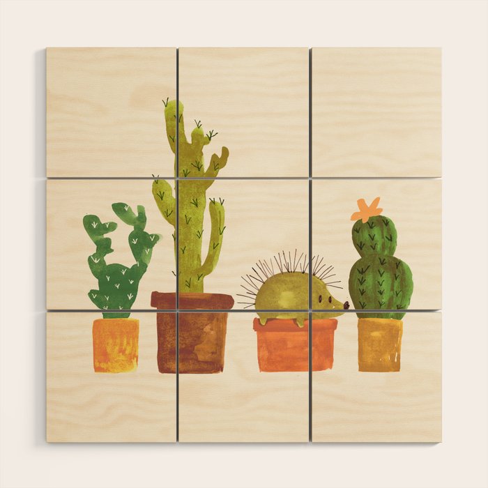 Hedgehog and Cactus (incognito) Wood Wall Art Gallery Image 1