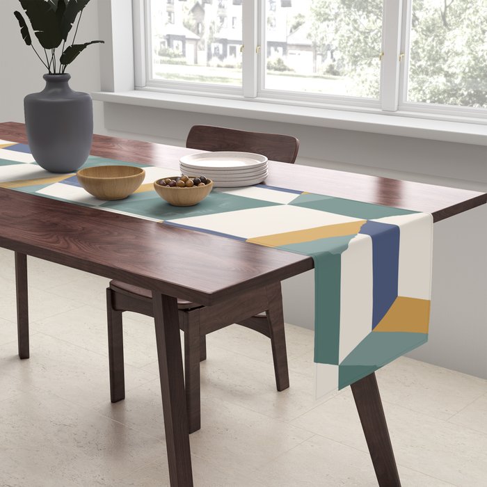 Cuboid Geometric Abstract Shapes Pattern XIV Table Runner Gallery Image 2