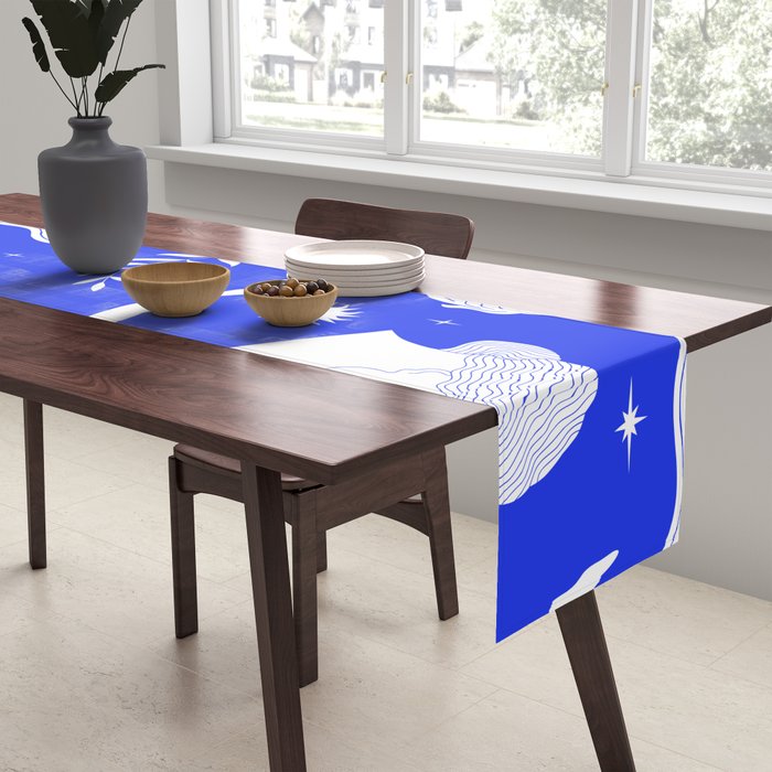 Blue greek statue and classic vintage monument pattern Table Runner Gallery Image 2