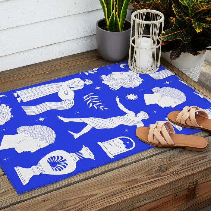 Blue greek statue and classic vintage monument pattern Outdoor Rug Gallery Image 2