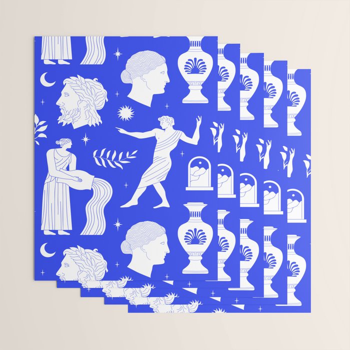 Blue greek statue and classic vintage monument pattern Wrapping Paper Gallery Image 3