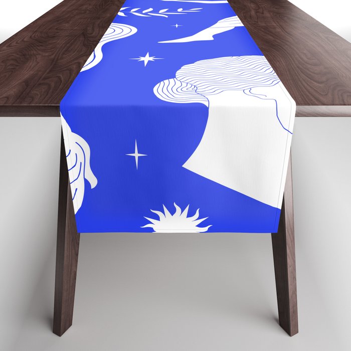 Blue greek statue and classic vintage monument pattern Table Runner Gallery Image 1