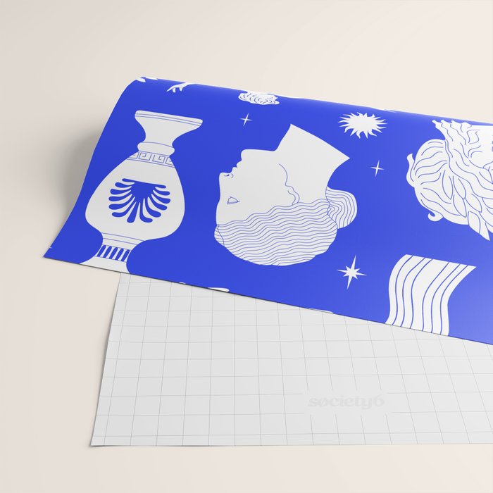 Blue greek statue and classic vintage monument pattern Wrapping Paper Gallery Image 2