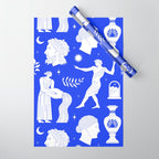 Blue greek statue and classic vintage monument pattern Wrapping Paper Gallery Image 1