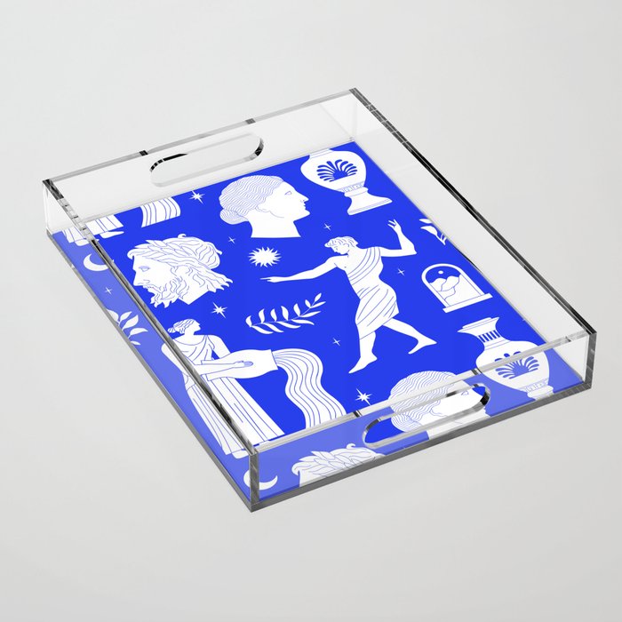 Blue greek statue and classic vintage monument pattern Acrylic Tray Gallery Image 1